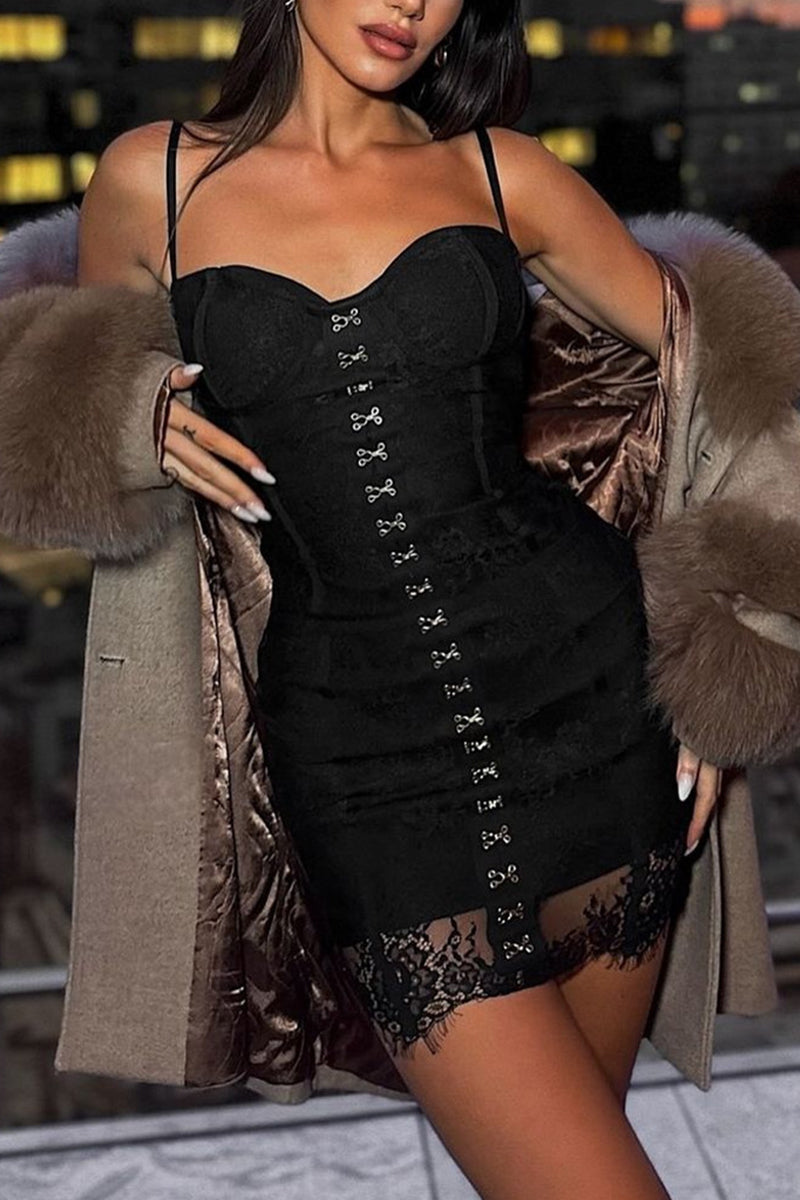 Strappy Lace Bodycon Evening Dress