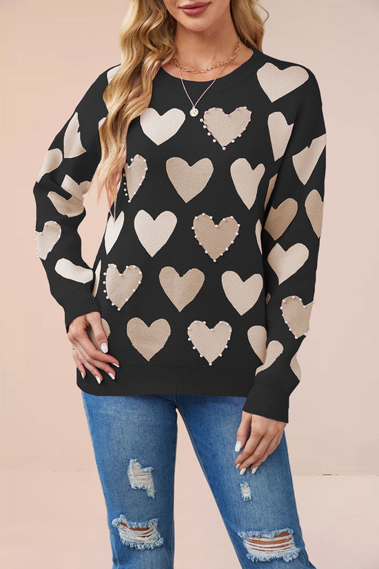 Heart-Emblazoned Relaxed Fit Sweater