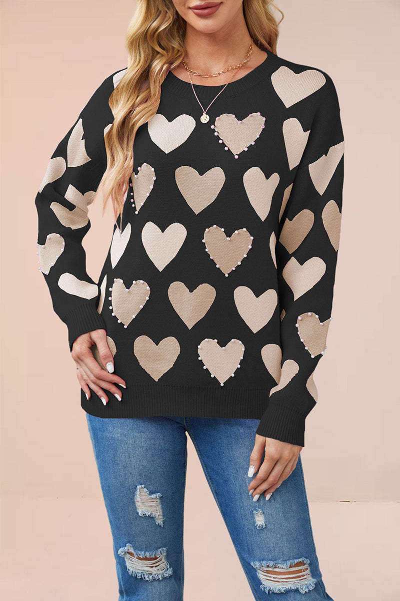 Heart-Emblazoned Relaxed Fit Sweater