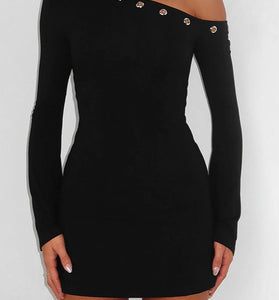 Grommet Detail One-Shoulder Casual Dress