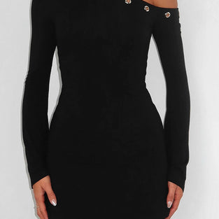 Grommet Detail One-Shoulder Casual Dress