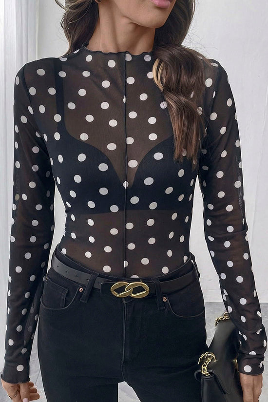Polka Dot Sheer Long Sleeve Top
