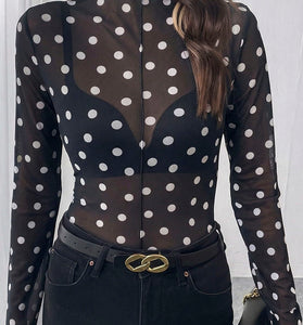 Polka Dot Sheer Long Sleeve Top