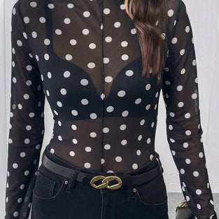 Polka Dot Sheer Long Sleeve Top