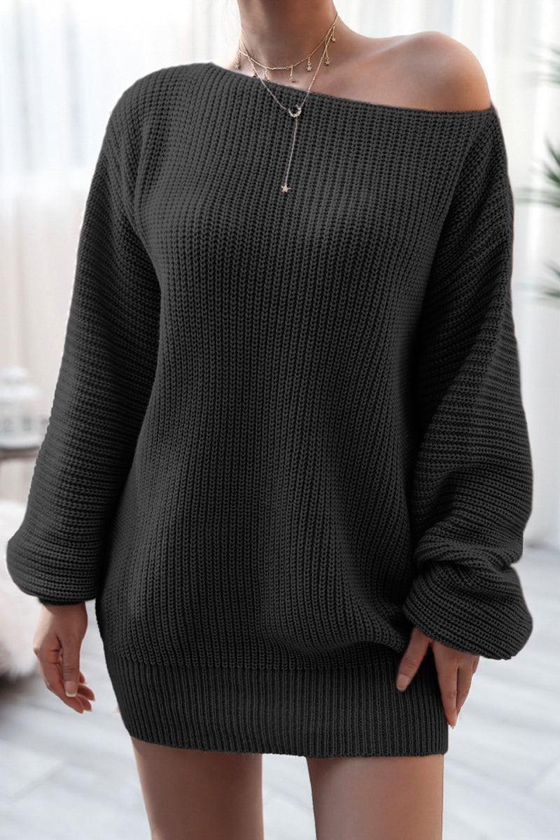 Off-Shoulder Knit Casual Dress