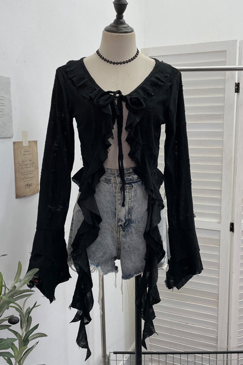 Ruffled Tie-Front Blouse