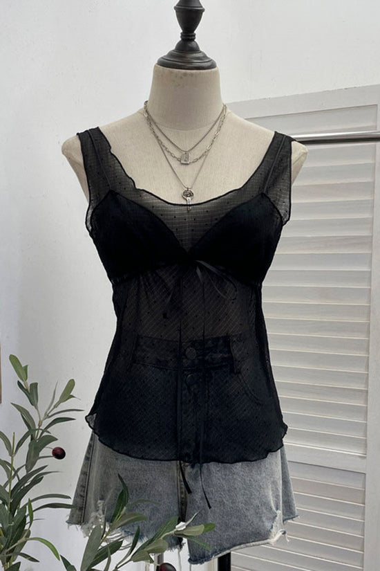 Sheer Sleeveless Bow-Detail Camisole