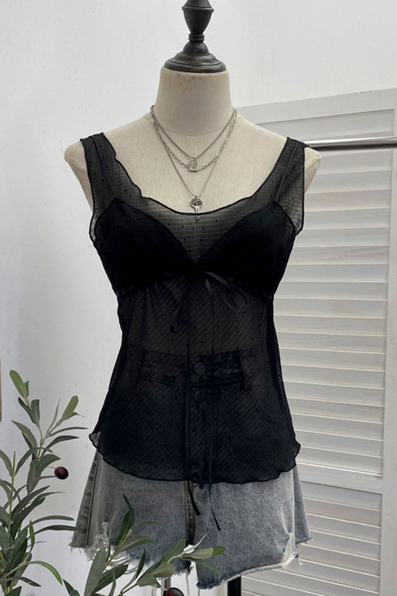 Sheer Sleeveless Bow-Detail Camisole