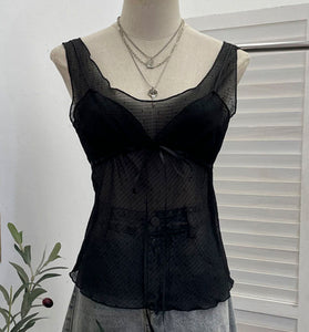 Sheer Sleeveless Bow-Detail Camisole