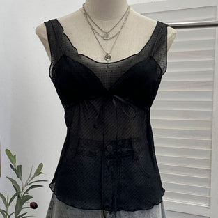 Sheer Sleeveless Bow-Detail Camisole