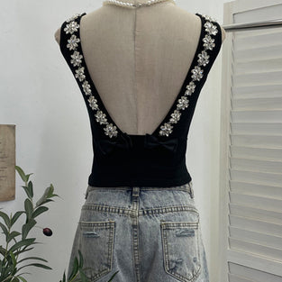 Floral Embellished Sleeveless Tank Top