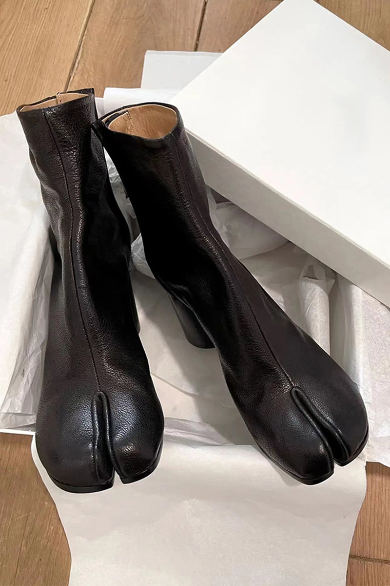 Split Toe Chunky Heel Ankle Boots