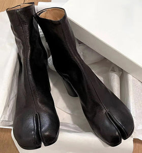 Split Toe Chunky Heel Ankle Boots