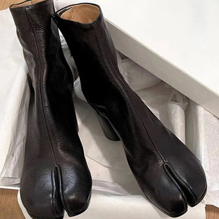 Split Toe Chunky Heel Ankle Boots