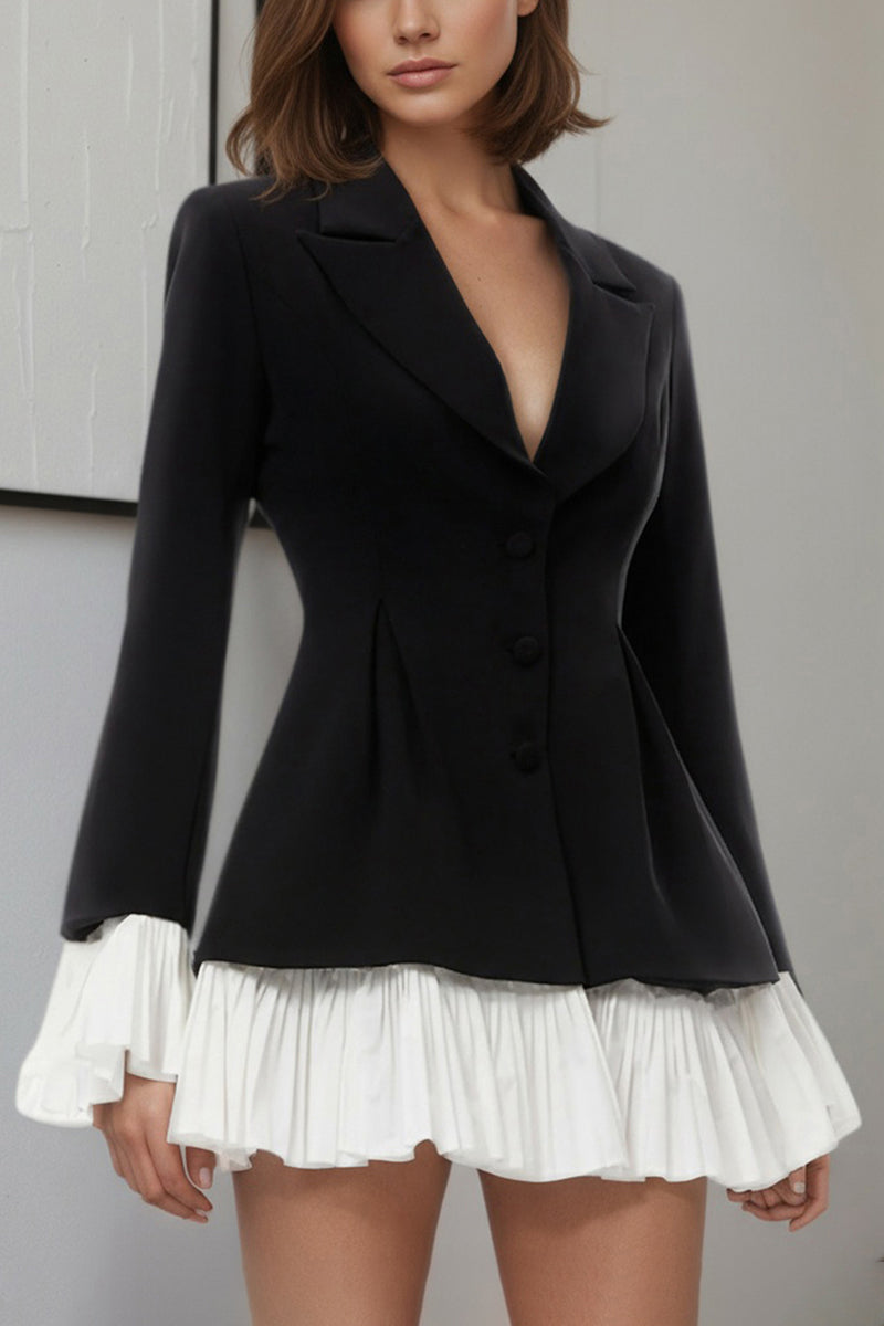 Ruffled Hem Blazer-Inspired Casual Dress