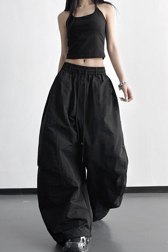 Wide-Leg Drawstring Casual Pants