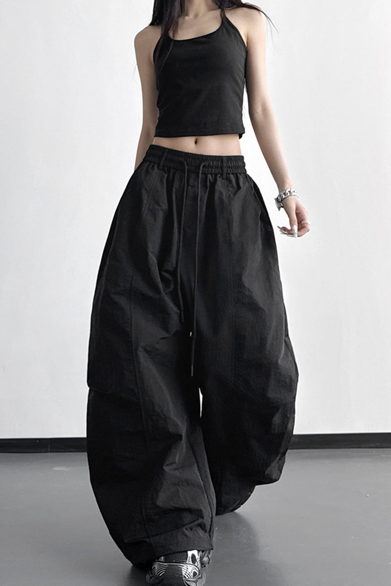 Wide-Leg Drawstring Casual Pants