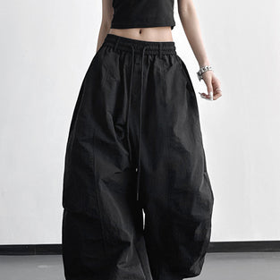 Wide-Leg Drawstring Casual Pants