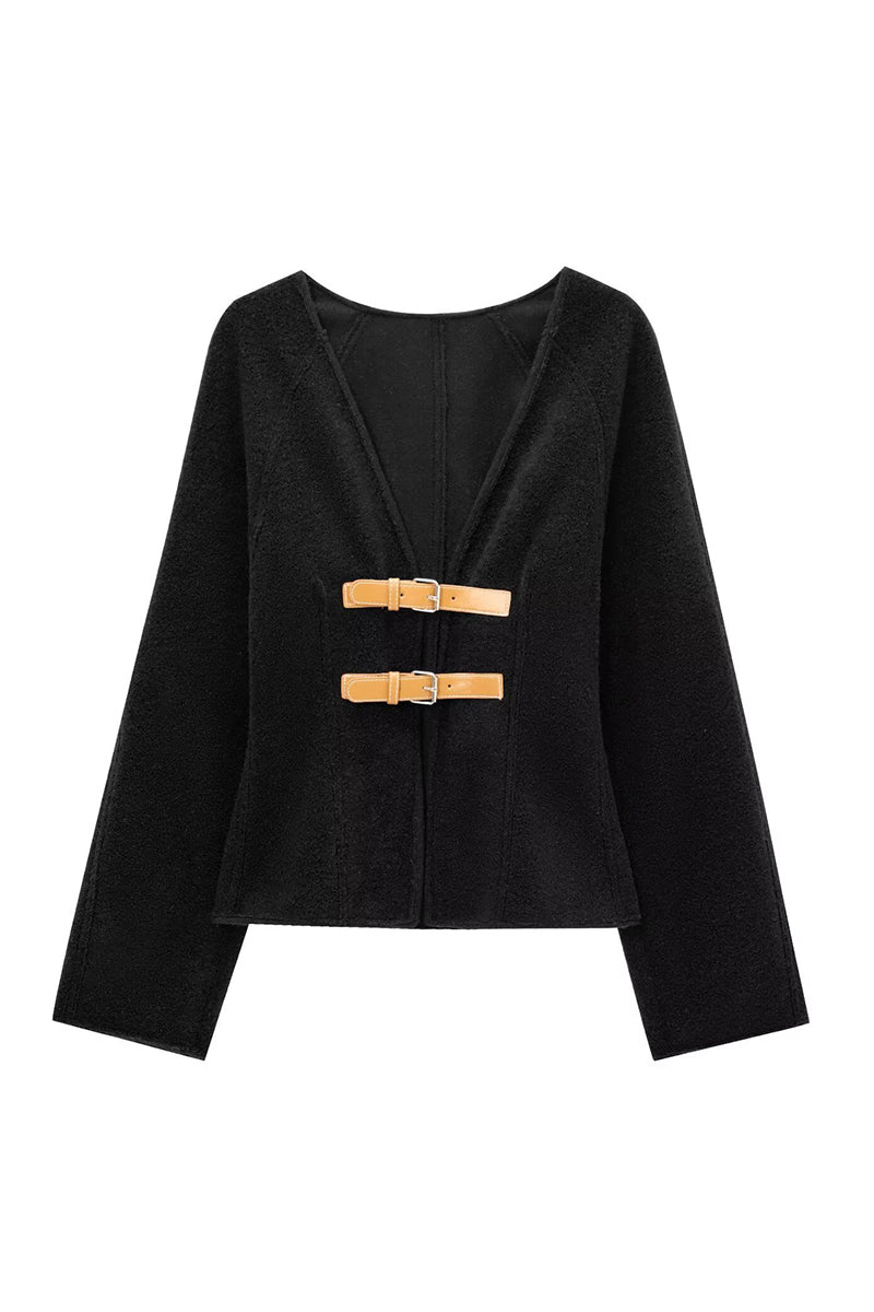 Double Buckle Detail Blazer Jacket