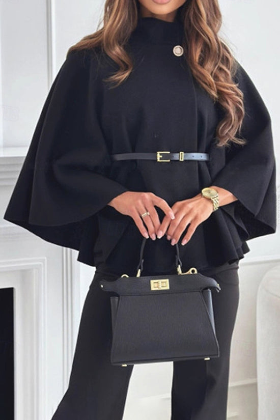 Elegant Belted Cape with Button Detail