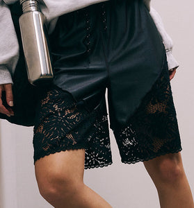 Sleek Lace-Panel Casual Shorts