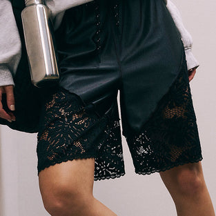 Sleek Lace-Panel Casual Shorts