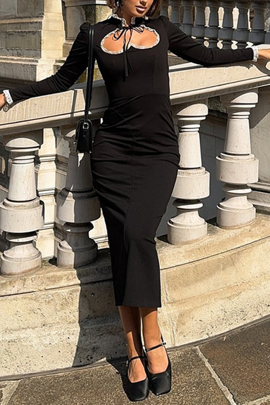 Elegant High-Neck Long Sleeve Bodycon Dress