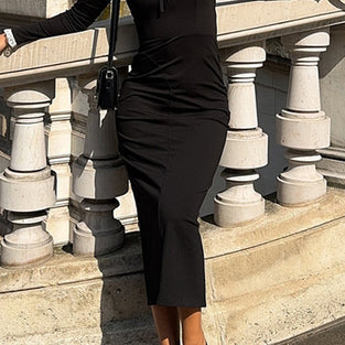 Elegant High-Neck Long Sleeve Bodycon Dress