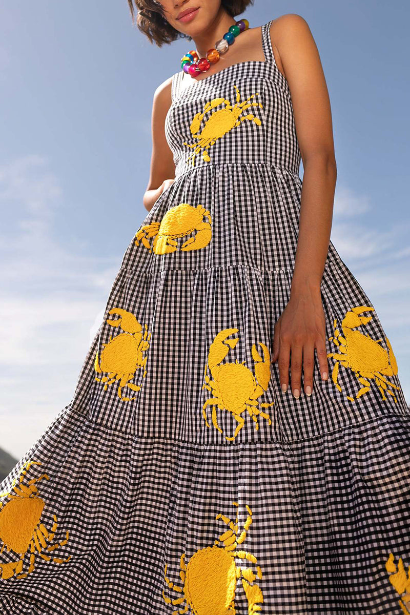 Plaid Crab Print Maxi Dress
