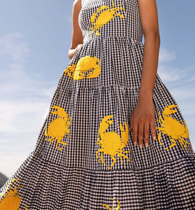 Plaid Crab Print Maxi Dress