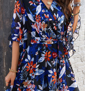 Floral Wrap V-Neck Casual Dress
