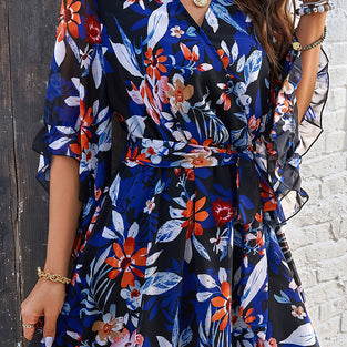 Floral Wrap V-Neck Casual Dress