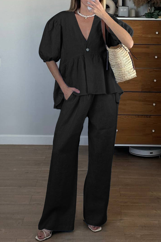 Puff Sleeve Peplum Pants Set
