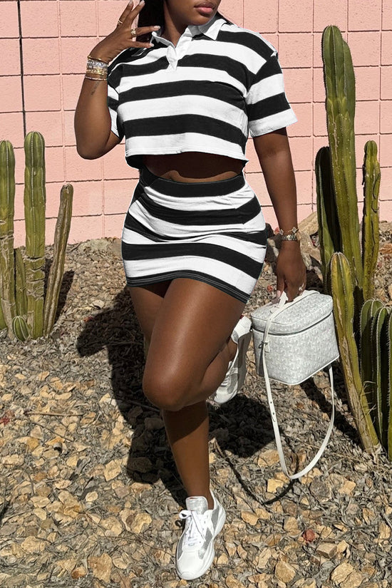 Striped Polo Top with Skirt