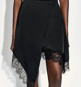 Asymmetric Lace Hem Mini Skirt