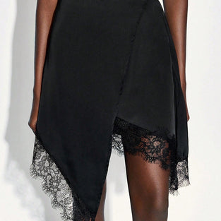 Asymmetric Lace Hem Mini Skirt