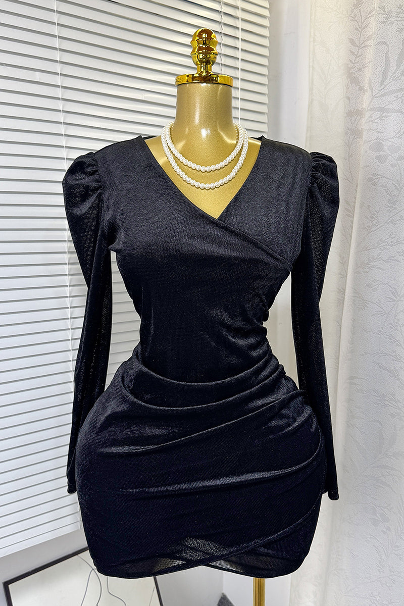 Long Sleeve Ruched Wrap Dress