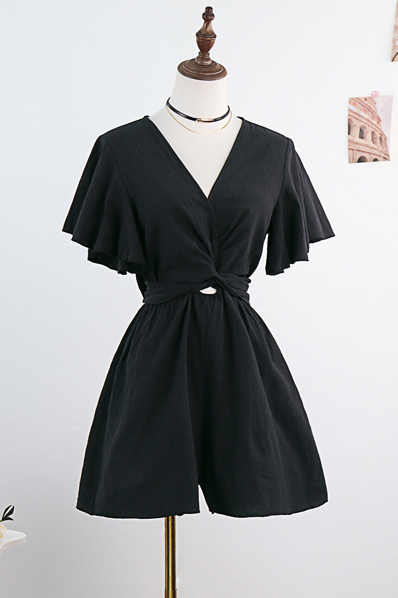 Flutter Sleeve Twist Front Romper