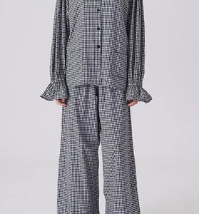 Gingham Ruffle Sleeves and Hem Pants Set
