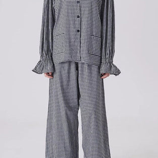 Gingham Ruffle Sleeves and Hem Pants Set