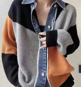 Color Block Denim Trim Cardigan