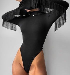 Fringe Detail High Neck Bodysuit