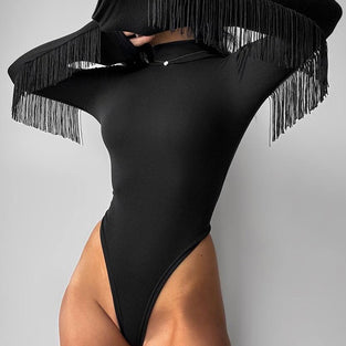 Fringe Detail High Neck Bodysuit