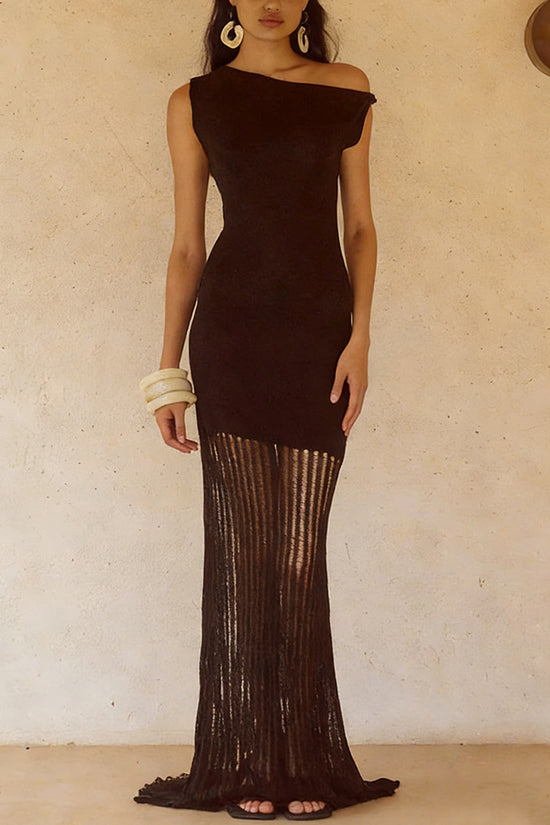 Off-Shoulder Maxi Dress with Distressed Hem