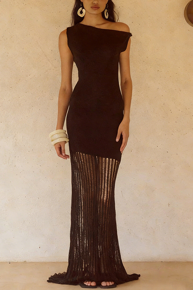Off-Shoulder Maxi Dress with Distressed Hem
