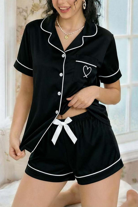 Heart Accent Short Sleeve Pajama Set