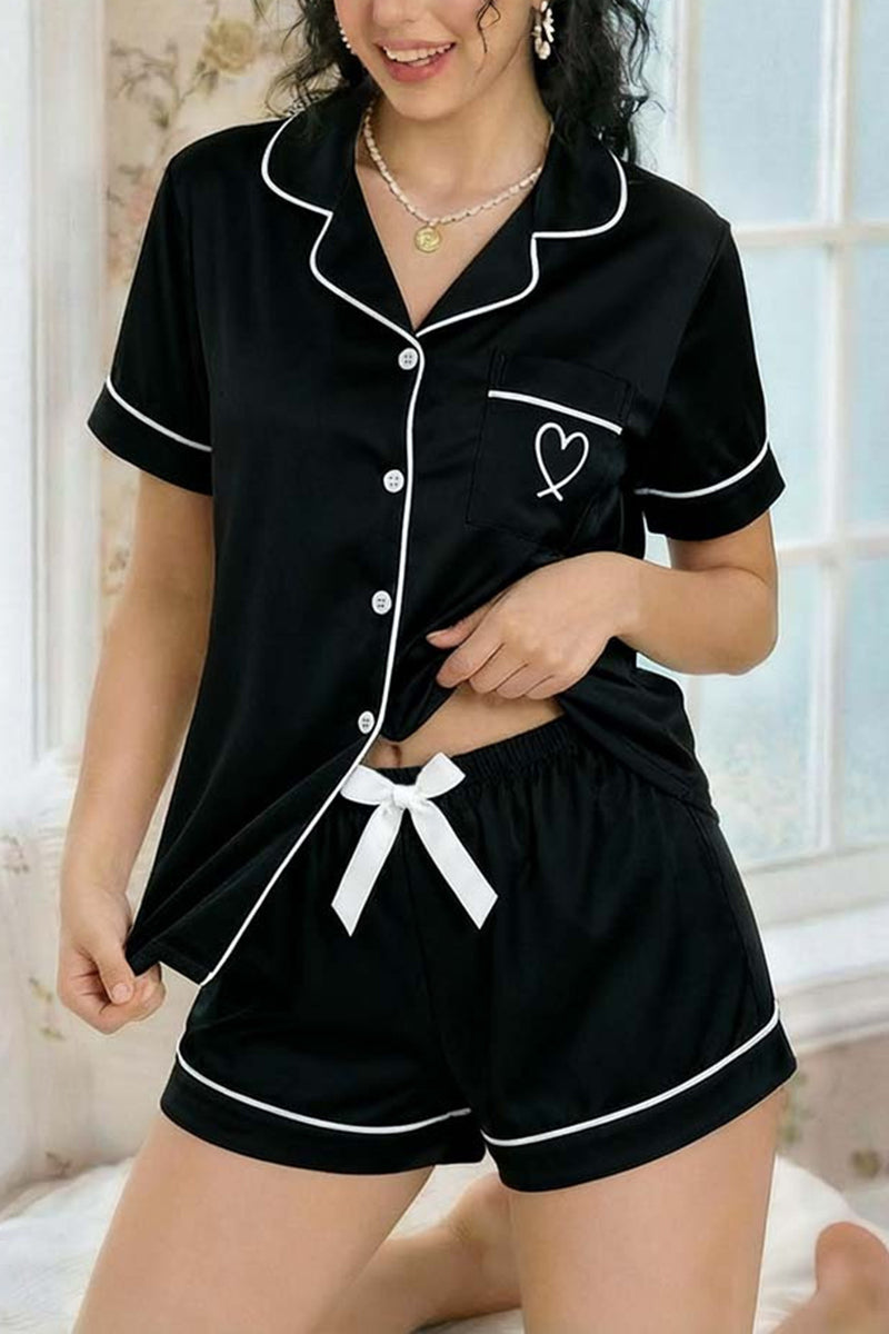 Heart Accent Short Sleeve Pajama Set