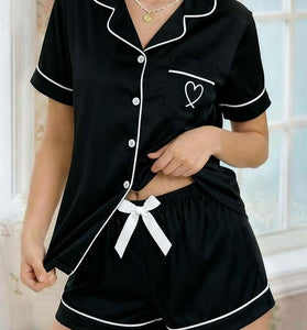 Heart Accent Short Sleeve Pajama Set