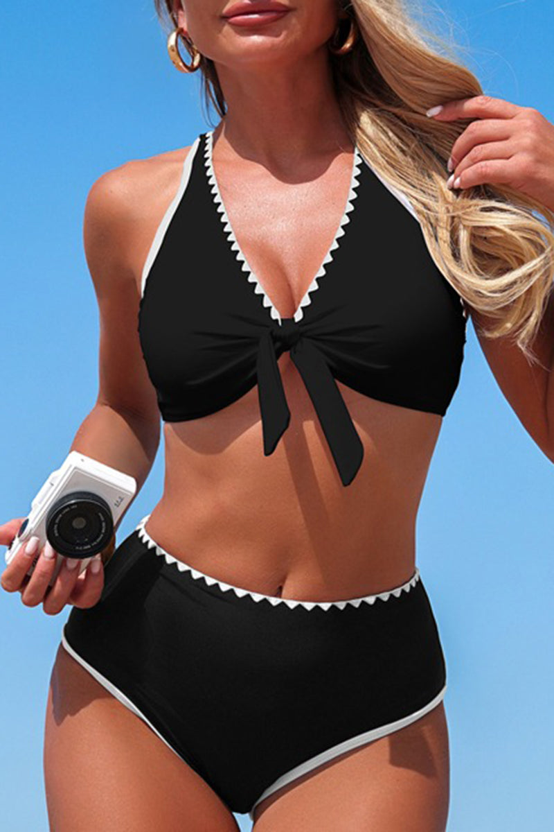 High Waist Bikini Set with Ribbon Detail
