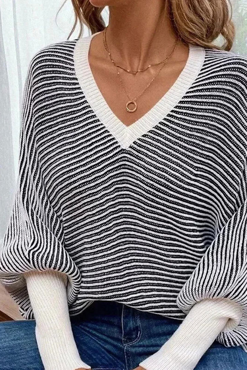 Striped V-Neck Oversized Sweater